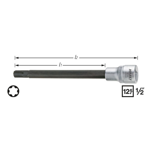 HAZET Inserto chiave a bussola giravite per testate 2579-9, Attacco quadro, cavo, 12,5mm (1/2"), Profilo Polydrive, 168mm