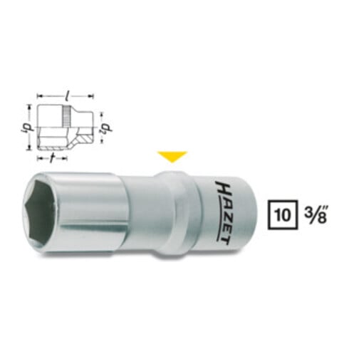 HAZET Inserto chiave a bussola per candele 880AMGT-1, Attacco quadro, cavo, 10mm (3/8"), Profilo esagonale esterno, 16mm ∙<sup>5</sup>⁄<sub>8</sub> ″