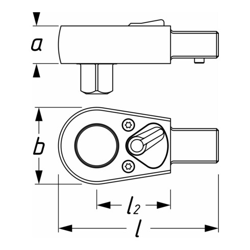 HAZET Insteek-omschakelratel 6401-1 ∙ Insteekvierkant 9 x 12 mm ∙ Vierkant massief 6,3 mm (1/4 inch)