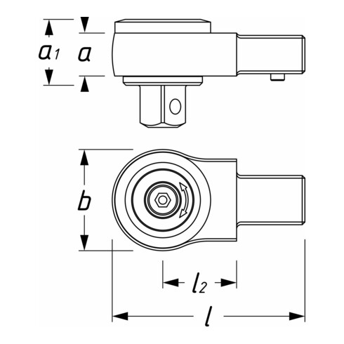 HAZET Insteek-omschakelratel 6401N ∙ Insteekvierkant 9 x 12 mm ∙ Vierkant massief 6,3 mm (1/4 inch)