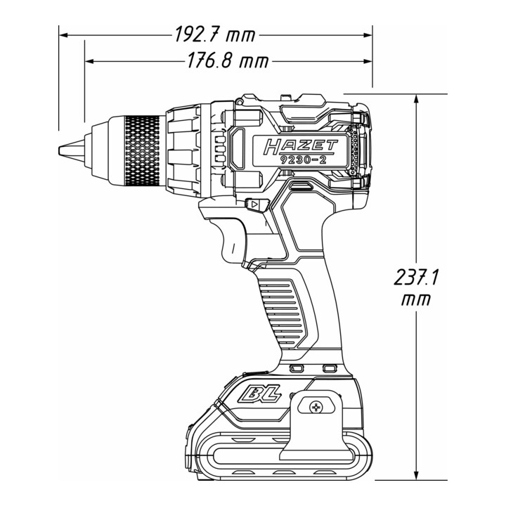 HAZET Jeu de perceuse sans fil, 18 V, 2 Ah, 4 pièces 9230-2/4 ∙ Nombre d'outils : 4