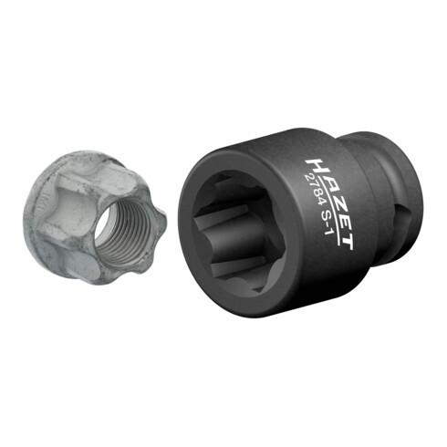 HAZET Krachtdopsleutel ∙ met speciaal profiel 2784S-1 ∙ Vierkant hol 12,5 mm (1/2 inch) ∙ Ribbelprofiel ∙ 39 mm