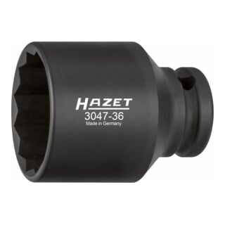HAZET Krachtdopsleutel ∙ twaalfkant 3047-36 ∙ Vierkant hol 12,5 mm (1/2 inch) ∙ Buiten-twaalfkant-tractieprofiel ∙ 36 mm