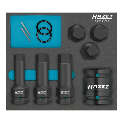 HAZET Krachtdopsleutelbitset 985S/11 ∙ Vierkant hol 12,5 mm (1/2 inch) ∙ Binnen-zeskant-profiel ∙ 14 ∙ 17 ∙ 19 ∙ Aantal gereedschappen: 11