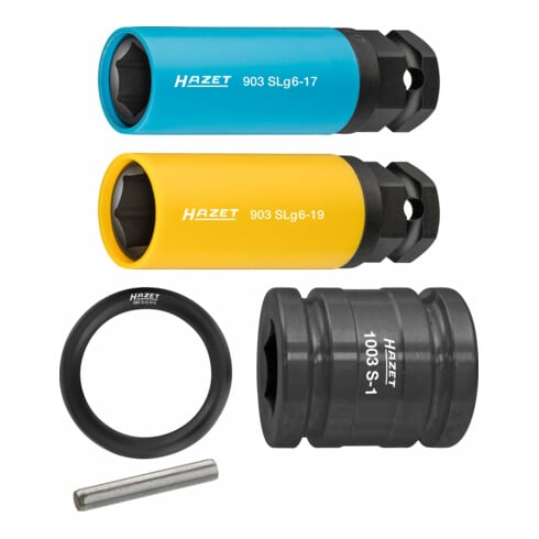 HAZET Krachtdopsleutelset ∙ met speciale zeskant 903SLG6/5 ∙ Vierkant hol 12,5 mm (1/2 inch), Buitenzeskant 24 mm ∙ Buiten-zeskant-tractieprofiel ∙ 17 ∙ 19 ∙ Aantal gereedschappen: 5