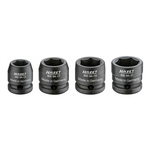 HAZET Krachtdopsleutelset 900SK/4 ∙ Vierkant hol 12,5 mm (1/2 inch) ∙ Buiten-zeskant-tractieprofiel ∙ 13 ∙ 17 ∙ 19 ∙ 21 ∙ Aantal gereedschappen: 4