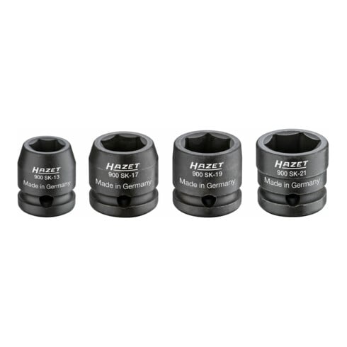 HAZET Krachtdopsleutelset 900SK/4 ∙ Vierkant hol 12,5 mm (1/2 inch) ∙ Buiten-zeskant-tractieprofiel ∙ 13 ∙ 17 ∙ 19 ∙ 21 ∙ Aantal gereedschappen: 4
