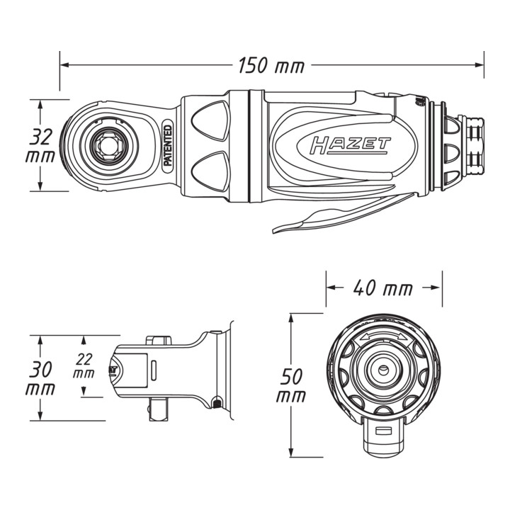 HAZET Mini Ratelschroevendraaier 9020P-2 Vierkant massief 6,3 mm (1/4 inch)
