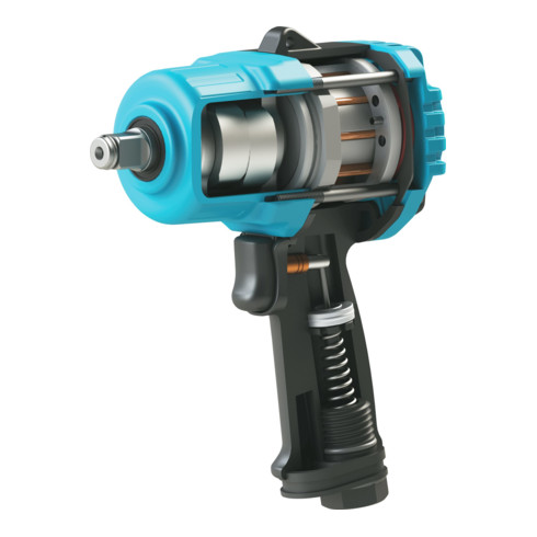 HAZET Mini Twin Turbo Schlagschrauber, extra kurz 9012MTT Lösemoment maximal: 1600 Nm Vierkant massiv 12,5 mm (1/2 Zoll) Hochleistungs-Doppelhammer-Schlagwerk