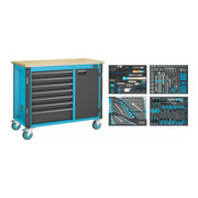 HAZET Mobiele werkbank 179NW-7/230 Lades vlak: 6 x 76 x 522 x 398 mm Lades hoog: 1 x 161 x 522 x 398 mm Aantal gereedschappen: 230