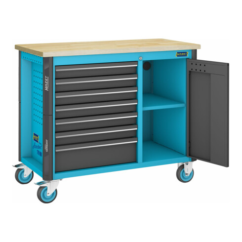 HAZET Mobiele werkbank 179NW-7/230 Lades vlak: 6 x 76 x 522 x 398 mm Lades hoog: 1 x 161 x 522 x 398 mm Aantal gereedschappen: 230