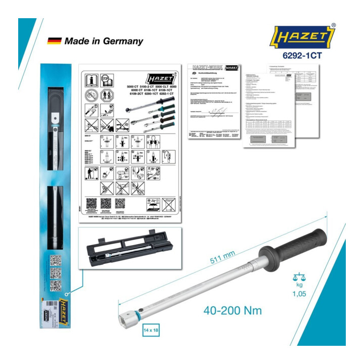 HAZET Momentsleutel 6292-1CTCAL 40-200 Nm 14 x 18 mm