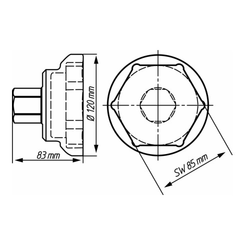 HAZET Nkw Achsmutter-Steckschlüssel 4937-85 Außen-Sechskant Profil 85