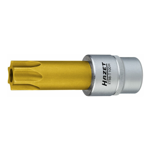 HAZET Nokkenasversteller TORX® dopsleutelbit ∙ met boring 2788-T100H ∙ Vierkant hol 12,5 mm (1/2 inch) ∙ Tamper resistant TORX®-profiel ∙ T100H