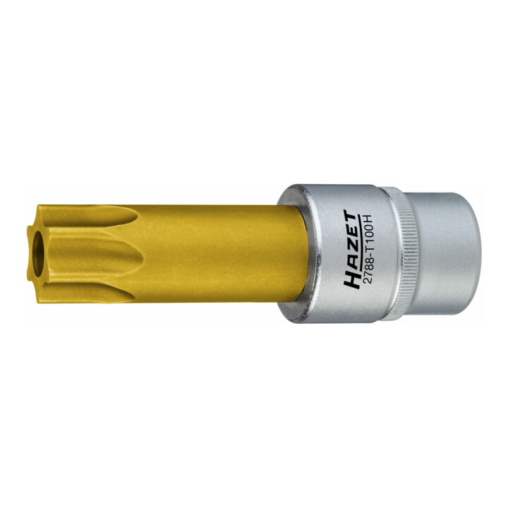 HAZET Nokkenasversteller TX dopsleutelbit ∙ met boring 2788-T100H ∙ Vierkant hol 12,5 mm (1/2 inch) ∙ Tamper resistant TX-profiel ∙ T100H