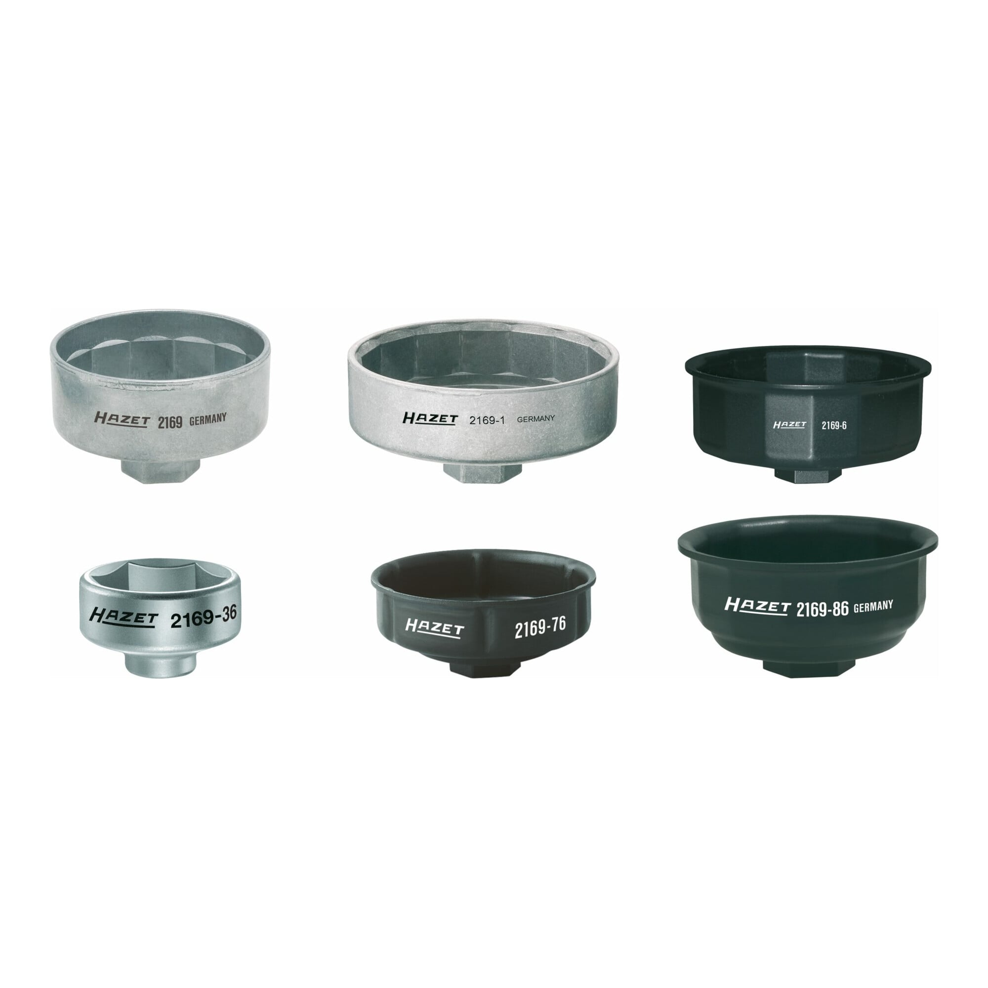 HAZET Ölfilter-Schlüssel-Satz 2169/6 Vierkant hohl 10 mm (3/8 Zoll), Vierkant hohl 12,5 mm (1/2 Zoll) Außen-Sechskant Profil Anzahl Werkzeuge: 6