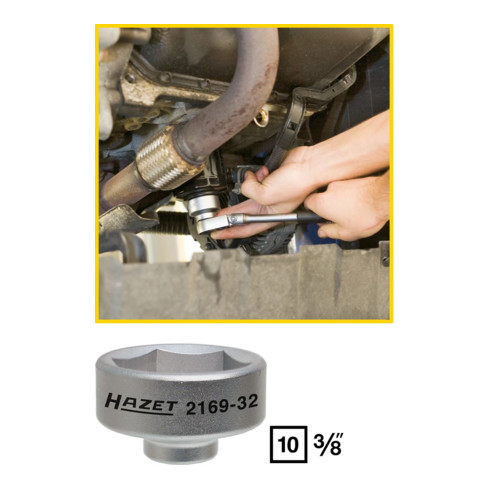 HAZET Oliefiltersleutel 2169-32 ∙ Vierkant hol 10 mm (3/8 inch) ∙ Buiten-zeskant-profiel ∙ 43 mm