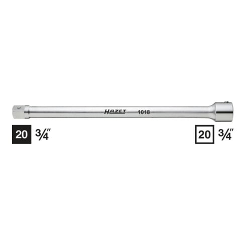 HAZET Prolunga 1018, Attacco quadro, cavo, 20mm (3/4"), Attacco quadro, massiccio, 20mm (3/4")