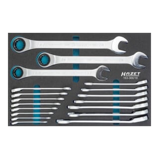 HAZET ratelringsleutelset 163-366/18 uitwendig dubbel zeskantig tractieprofiel 8 - 32 Aantal gereedschappen: 18