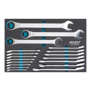 HAZET ratelringsleutelset 163-366/18 uitwendig dubbel zeskantig tractieprofiel 8 - 32 Aantal gereedschappen: 18