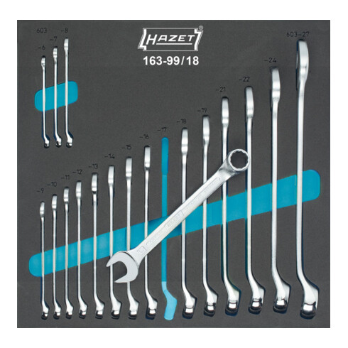 HAZET Ring-Maulschlüssel-Satz 163-99/18 Außen-Doppel-Sechskant Profil 6 - 27 Anzahl Werkzeuge: 18