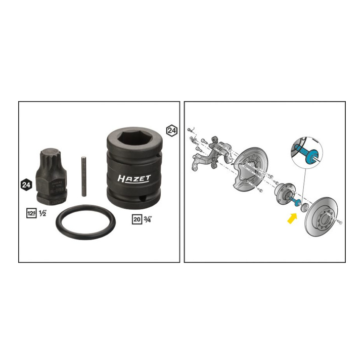 HAZET Schlag-, Maschinenschrauber Steckschlüsseleinsatz-Satz 2549-18/4 Vierkant hohl 20 mm (3/4 Zoll) Innen Vielzahn Profil XZN M18 Anzahl Werkzeuge: 4