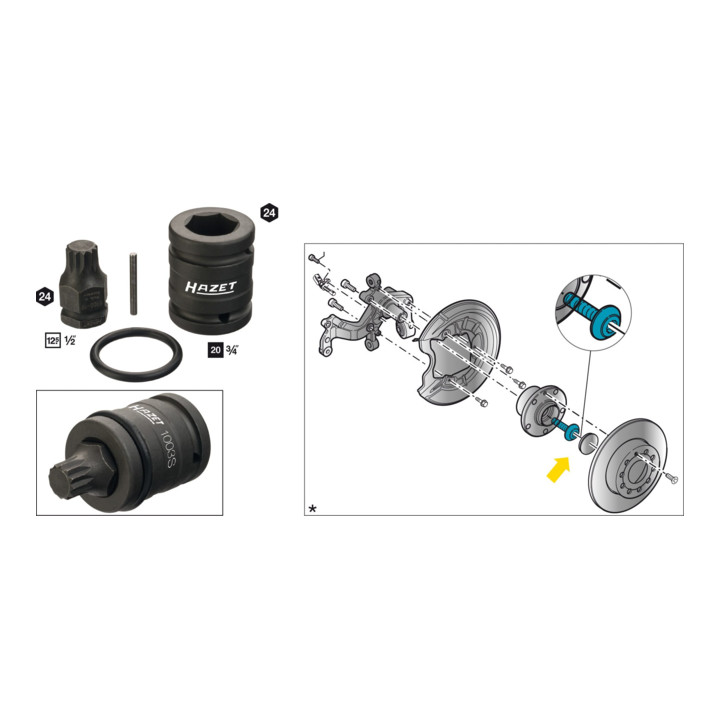 HAZET Schlag-, Maschinenschrauber Steckschlüsseleinsatz-Satz 2549-18/4 Vierkant hohl 20 mm (3/4 Zoll) Innen Vielzahn Profil XZN M18 Anzahl Werkzeuge: 4