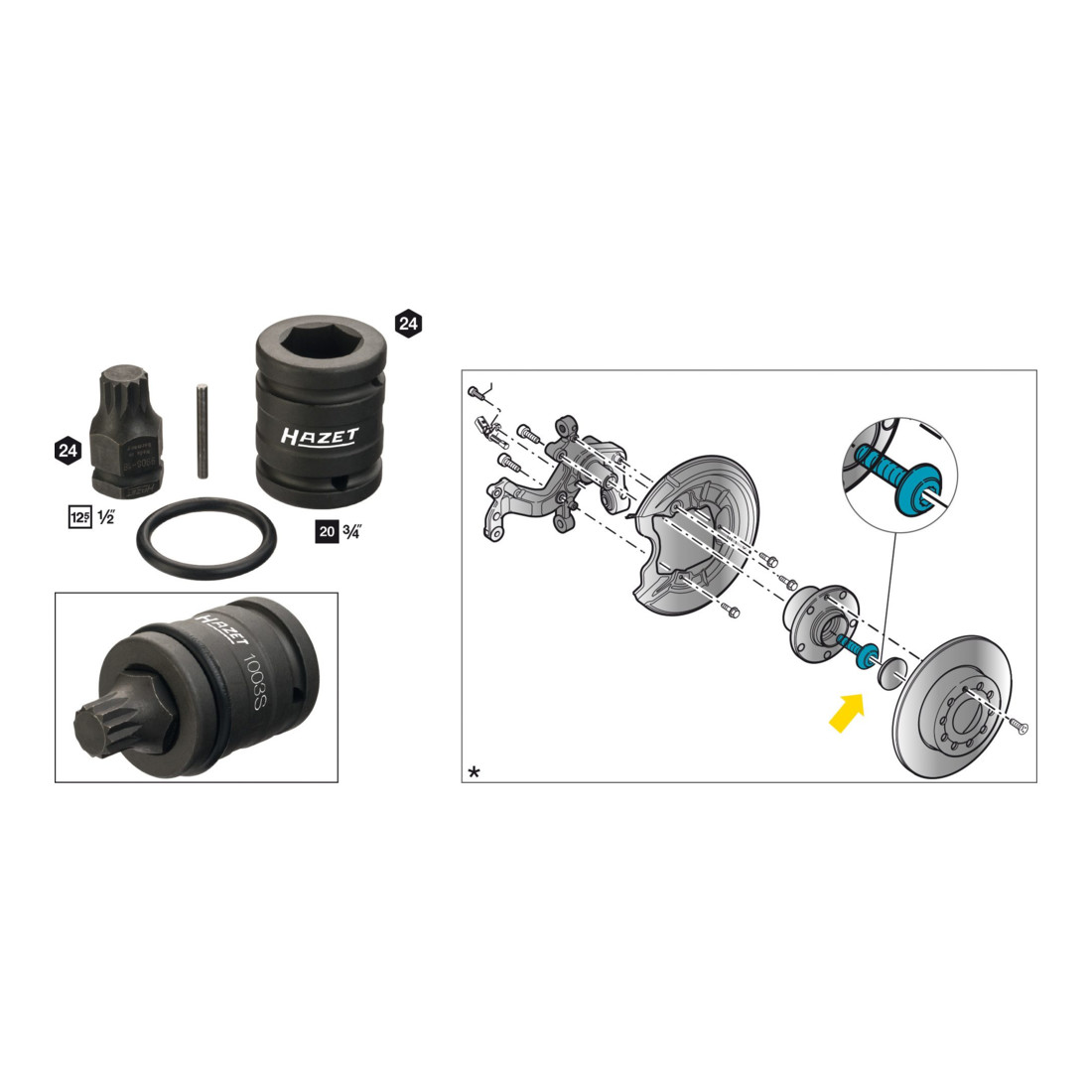 HAZET Schlag-, Maschinenschrauber Steckschlüsseleinsatz-Satz 2549-18/4 Vierkant hohl 20 mm (3/4 Zoll) Innen Vielzahn Profil XZN M18 Anzahl Werkzeuge: 4