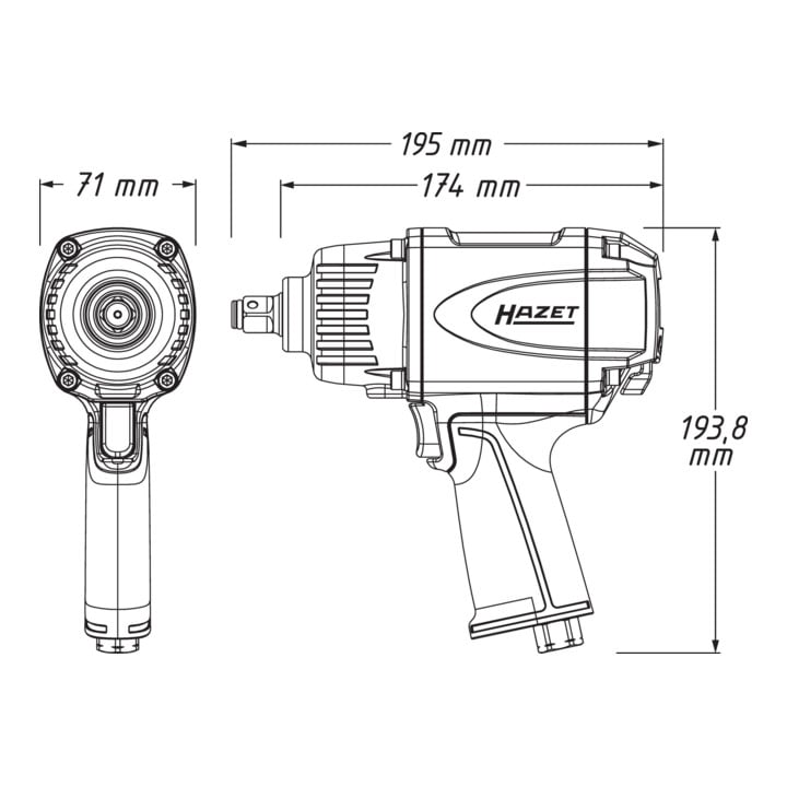 HAZET Schlagschrauber 9012P-1 Lösemoment maximal: 1000 Nm Vierkant massiv 12,5 mm (1/2 Zoll) Hochleistungs-Doppelhammer-Schlagwerk