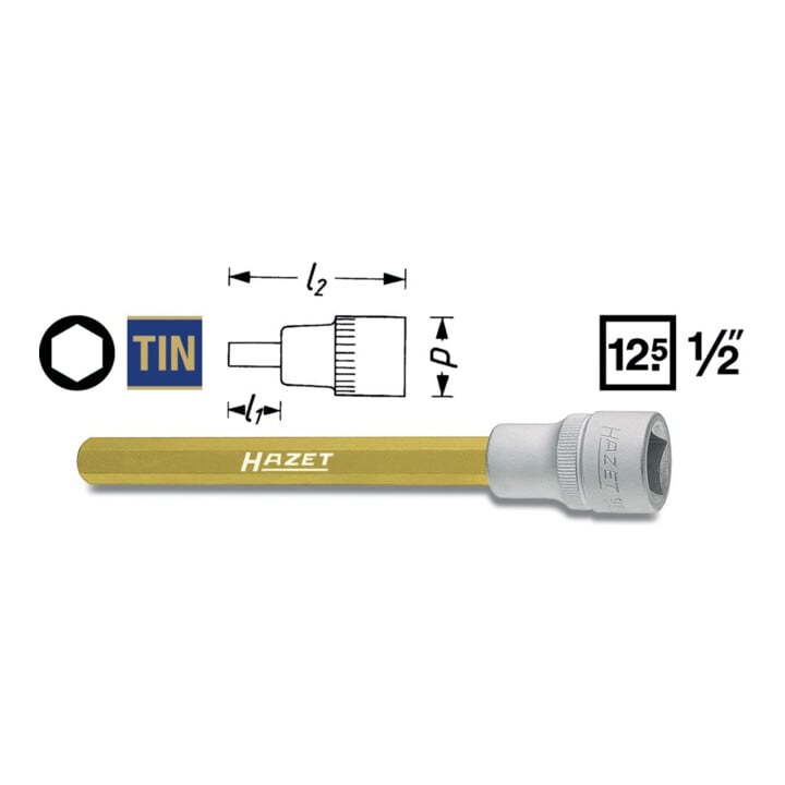 HAZET Schraubendreher-Steckschlüsseleinsatz 986LG-4 ∙ Vierkant hohl 12,5 mm (1/2 Zoll) ∙ Innen-Sechskant Profil ∙ 4 ∙ 4