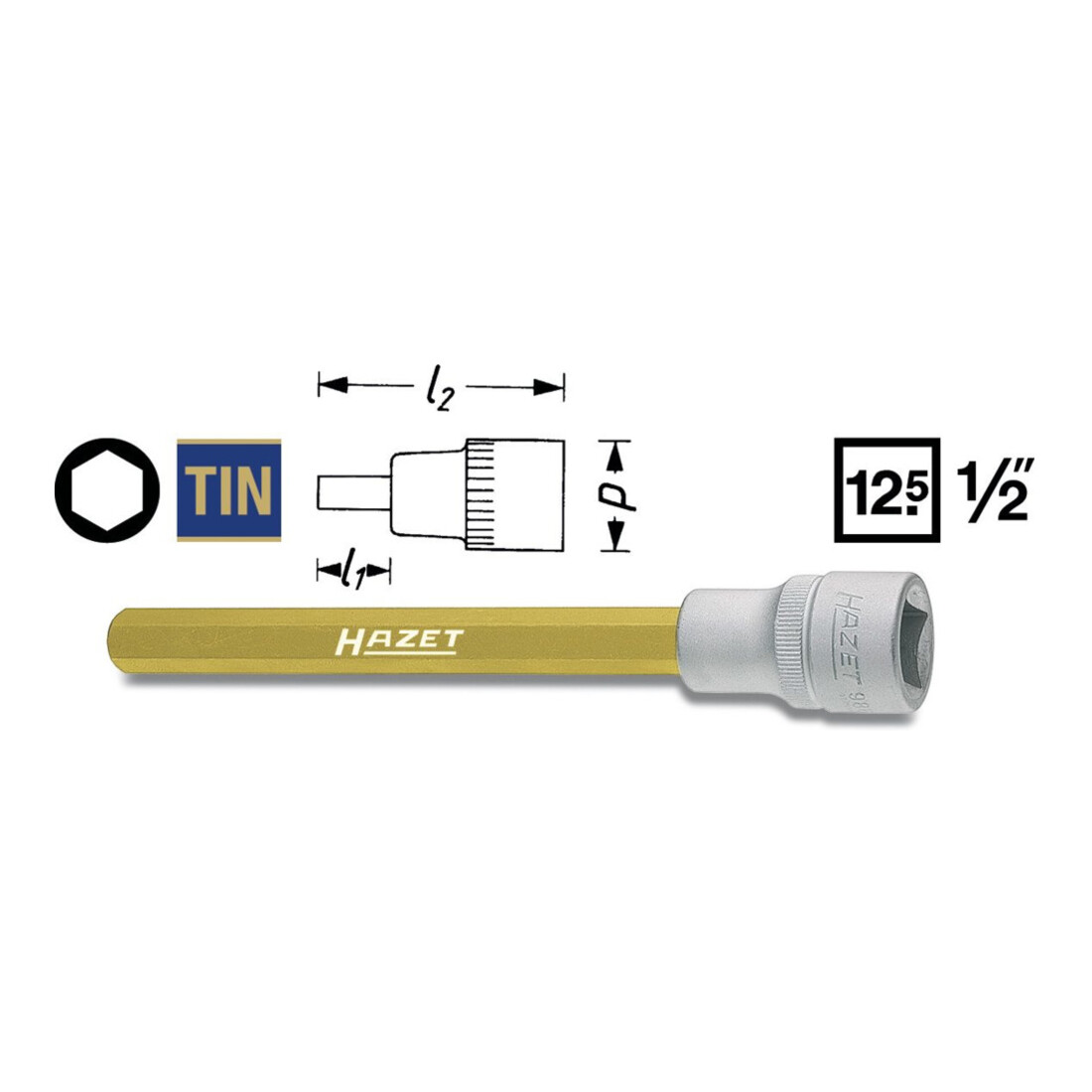 HAZET Schraubendreher-Steckschlüsseleinsatz 986LG-4 ∙ Vierkant hohl 12,5 mm (1/2 Zoll) ∙ Innen-Sechskant Profil ∙ 4 ∙ 4