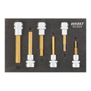 HAZET Schraubendreher-Steckschlüsseleinsatz-Satz 163-302/6 Vierkant hohl 10 mm (3/8 Zoll) Innen-Sechskant Profil 4 - 10 Anzahl Werkzeuge: 6