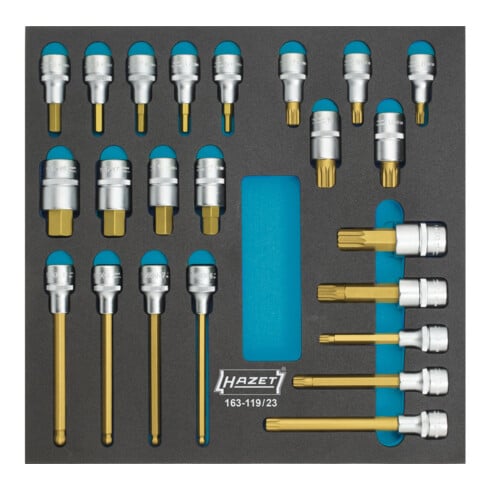 HAZET schroevendraaierset 163-119/23 vierkant hol 12,5 mm (1/2 inch) inwendig zeskantprofiel, inwendig multi-tandprofiel XZN Aantal gereedschappen: 23
