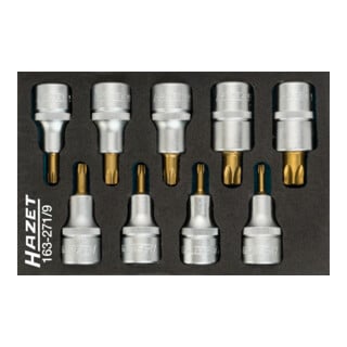 HAZET Schroevendraaierset TX 163-271/9 Vierkant hol 12,5 mm (1/2 inch) Binnenwerk TX-profiel T 20 - T 60 Aantal gereedschappen: 9