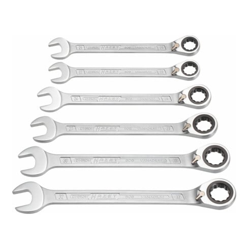 HAZET Serie di chiavi combinate a forchetta/ad anello con cricchetto 606/6-1, Profilo trazione doppio esagono esterno, 21 – 32