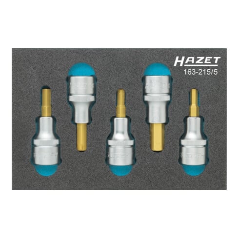 HAZET Serie di inserti chiave a bussola per giraviti 163-215/5, Attacco quadro, cavo, 12,5mm (1/2"), Profilo esagonale interno, 5, 6, 7, 8, 10