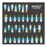 HAZET Serie di inserti chiave a bussola per giraviti 163-407/35, Attacco quadro, cavo, 12,5mm (1/2"), Profilo esagonale interno, Profilo poligonale interno XZN, Profilo cuneo interno RIBE CV, Profilo interno TX, 4 – 22, M5 – M18, T20 – T605