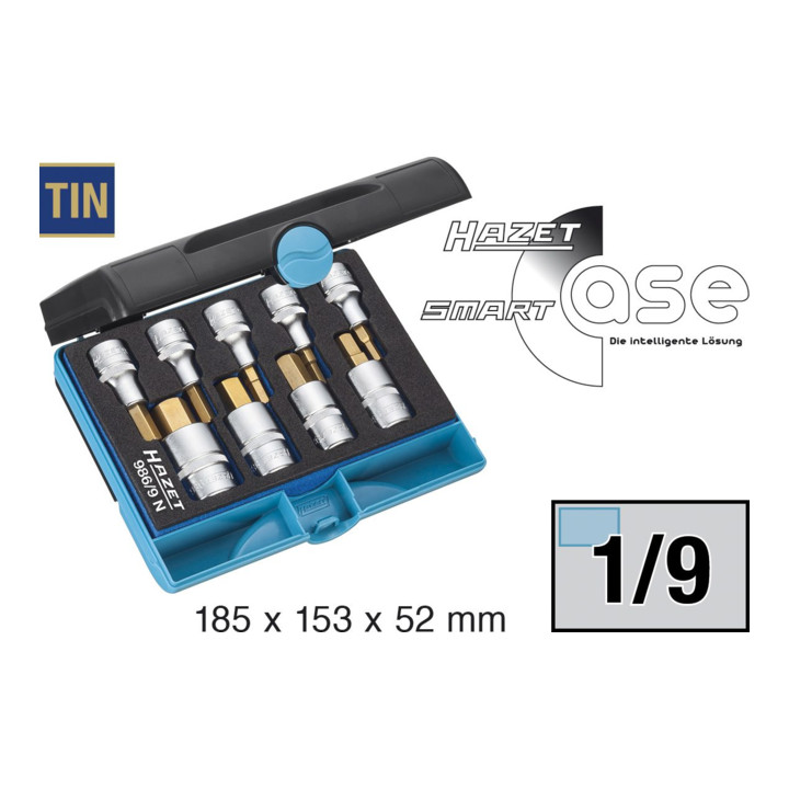 HAZET Set bitdoppen voor binnenzeskantbouten, met TiN-coating, 1/2 inch-vierkant 9-delig