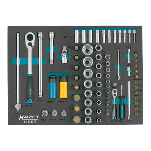 HAZET Set di chiavi a bussola 163-138/77 quadro cavo 12,5mm (1/2 pollice), quadro cavo 6,3mm (1/4 pollice), profilo esagonale esterno Traction, profilo esagonale interno, profilo TORX interno, profilo con intaglio a croce PH, Pozidriv