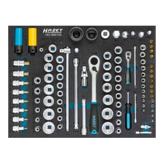 HAZET Set di chiavi a bussola 163-369/104 quadro cavo 6,3mm (1/4 pollice), quadro cavo 12,5mm (1/2 pollice), quadro pieno 20mm (3/4 pollice), profilo esagonale esterno Traction, profilo TX interno, profilo esagonale interno