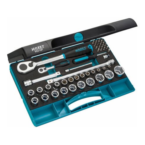 HAZET Set di chiavi a bussola 953HP quadro cavo 12,5mm, 1/2", profilo esagonale esterno Traction, profilo Pozidriv PZ, profilo con intaglio a croce PH, profilo esagonale interno, profilo TX interno, profilo a intaglio, numero di utensili