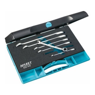 HAZET Set di chiavi combinate a cricchetto 606N/6, profilo esterno a doppio esagono Traction 8 - 19, 6pz.