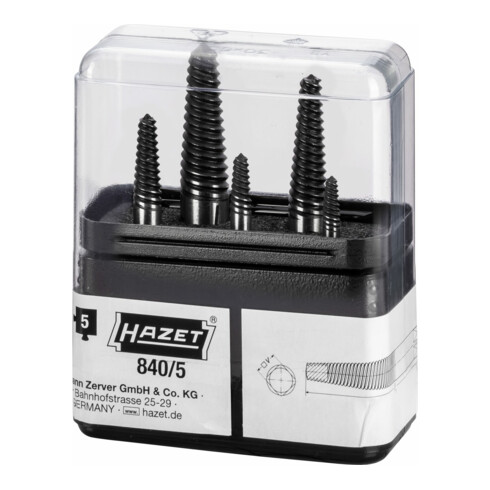 HAZET Set di estrattori per viti rotte, 5pz in custodia con scanalature strette, Modello: 5