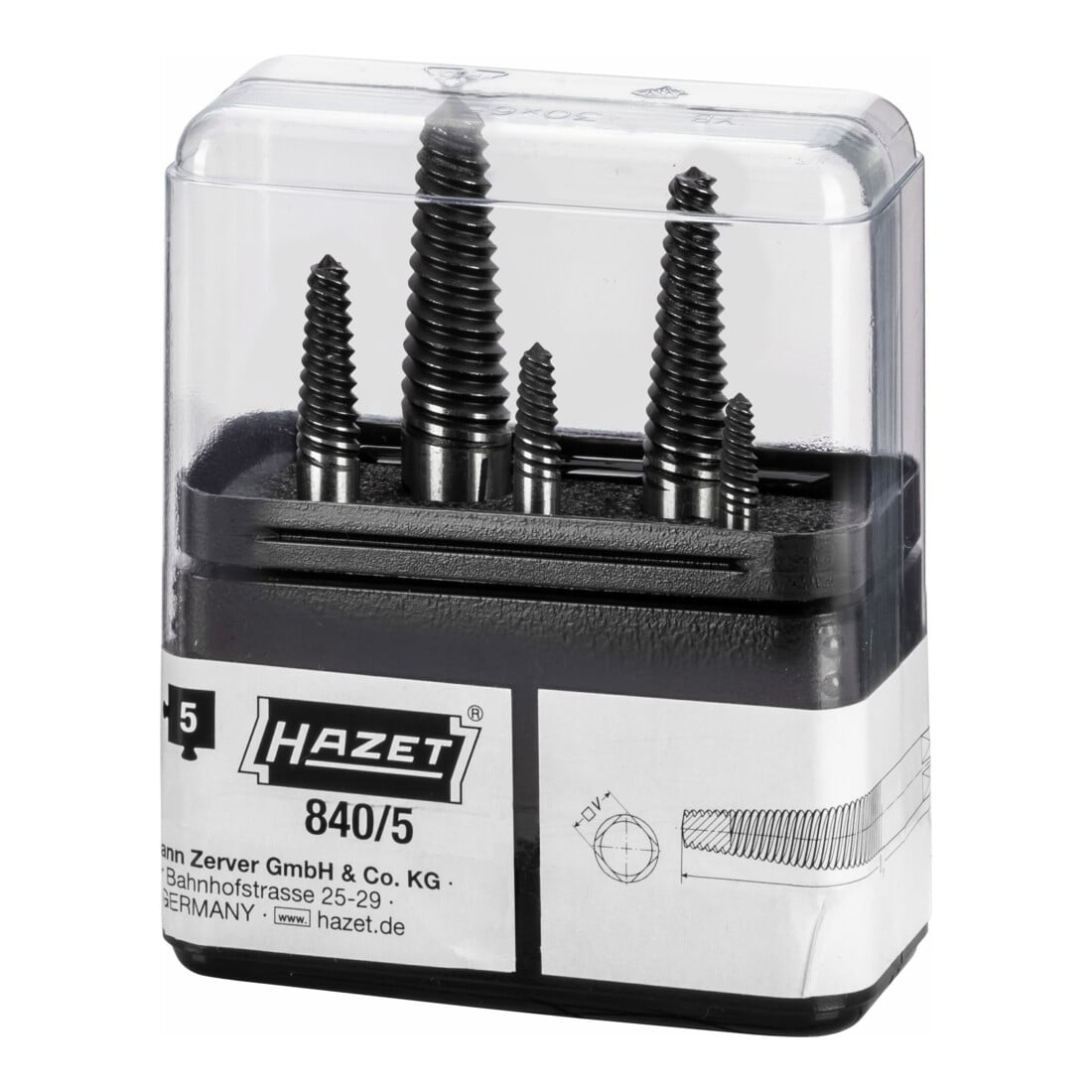 HAZET Set di estrattori per viti rotte, 5pz in custodia con scanalature strette, Modello: 5