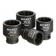 HAZET Set di trasmissione, giunzione e semiasse 900SZ/4, quadro cavo 12,5mm (1/2 pollice) profilo a doppio esagono esterno Traction 24 - 36, 4pz.