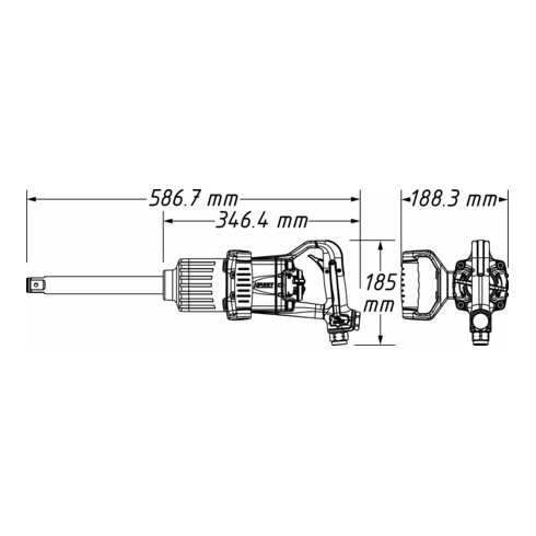 HAZET slagmoersleutel 9014P-1 ∙ Maximaal losdraaimoment: 3400 Nm ∙ Massief vierkant 25 mm (1 inch) ∙ Direct slagmechanisme met hamer
