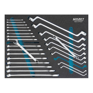 HAZET Sleutelgereedschapset 163-374/27 ∙ Buiten-twaalfkant-profiel, Buiten-twaalfkant-tractieprofiel, Buiten-zeskant-profiel ∙ 6 x 7 – 30 x 32 ∙ Aantal gereedschappen: 27