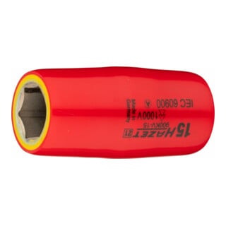 HAZET Steckschlüssel-Einsatz Sechskant schutzisoliert 900KV-15 Vierkant hohl 12,5 mm (1/2 Zoll) Außen-Sechskant-Tractionsprofil 15 mm