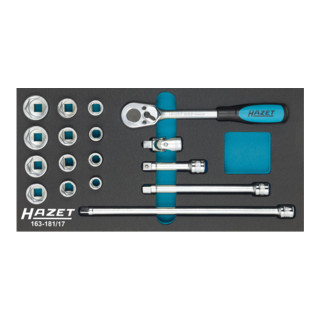 HAZET Steckschlüssel-Satz 163-181/17 Vierkant hohl 10 mm (3/8 Zoll) Außen-Sechskant-Tractionsprofil Anzahl Werkzeuge: 17