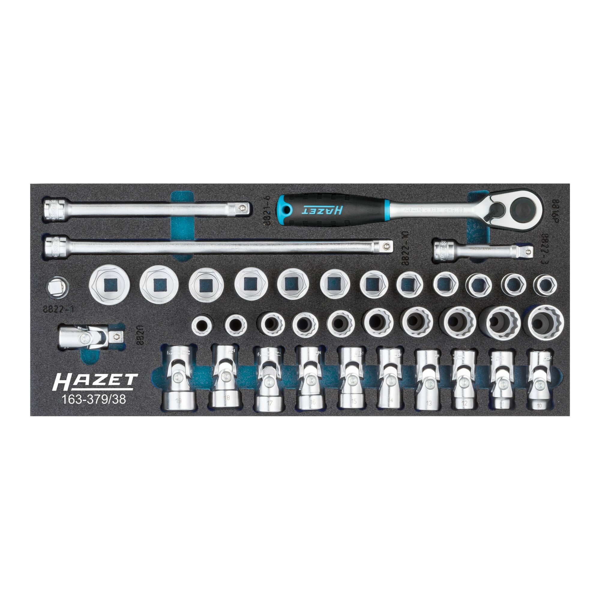 HAZET Steckschlüssel-Satz 163-379/38 Vierkant hohl 10 mm (3/8 Zoll) Außen-Doppel-Sechskant-Tractionsprofil, Außen-Sechskant-Tractionsprofil Anzahl Wer